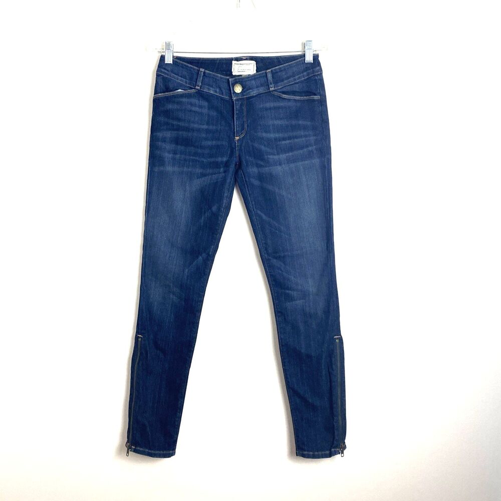 Current Elliott Jeans Womens 27 Blue Cropped Legging Long Zip Ankle Dark Wash